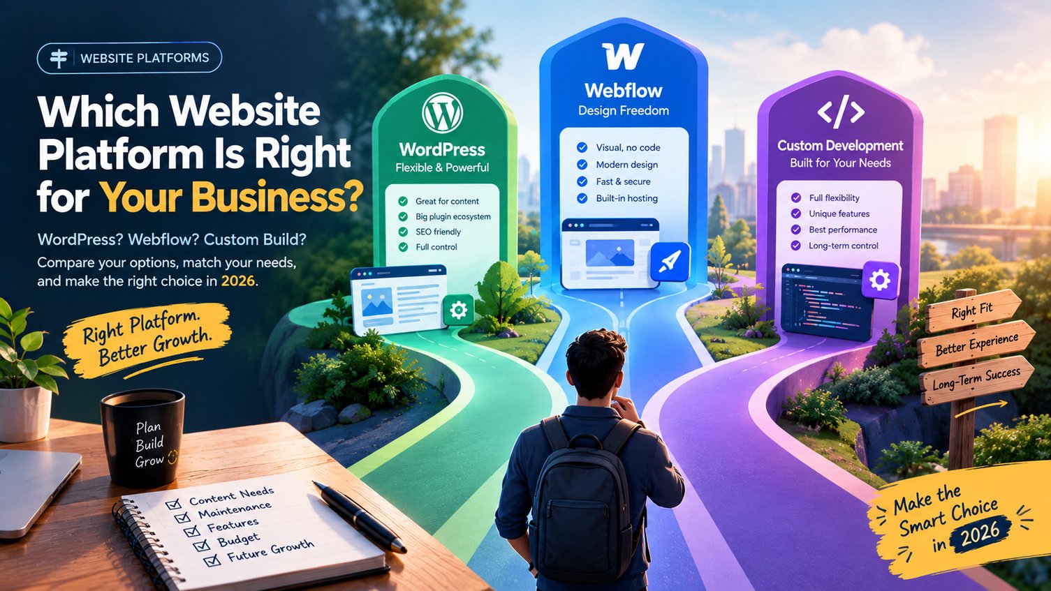 WordPress vs. Webflow vs. Custom Development: Choosing the Right Website Platform in 2026